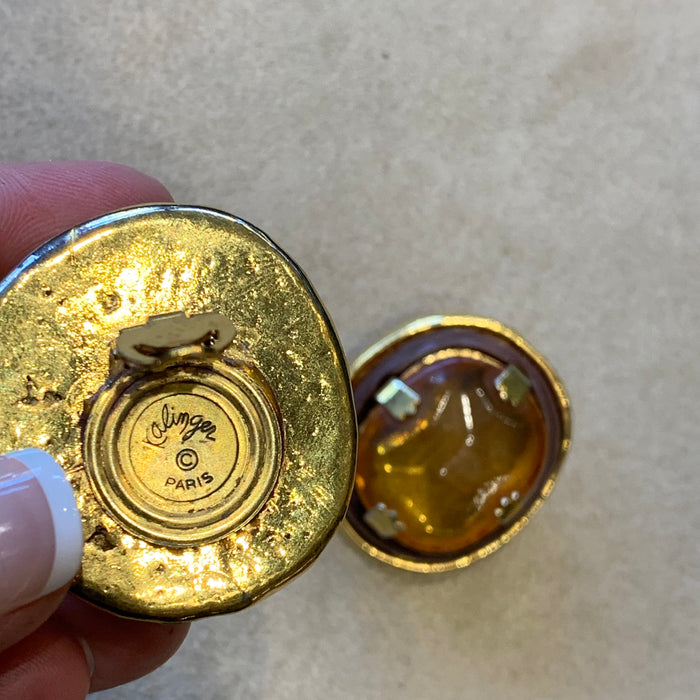 Amber vintage big stone earrings by Kalinger Paris - The Hirst Collection