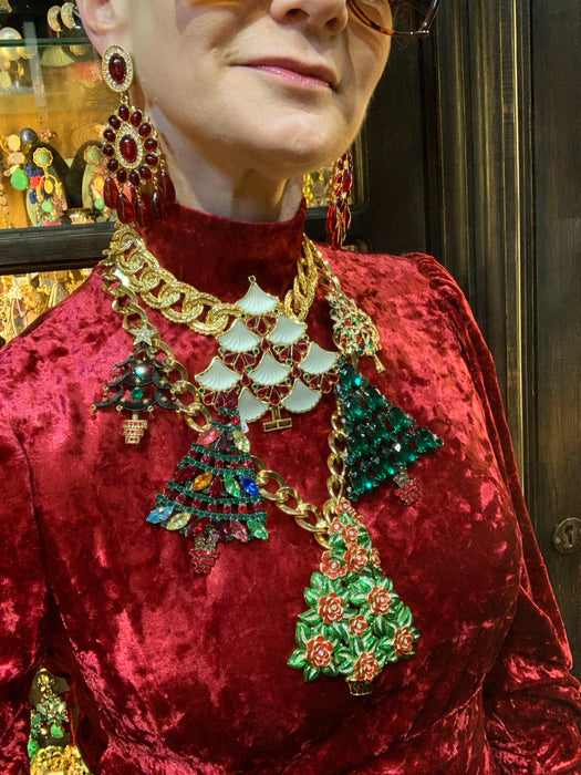 Large Christmas Tree brooch by Cristobal London Enamel Crystal