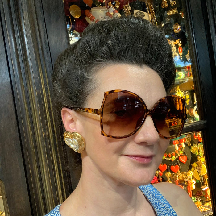 Jacky De G Chunky Vintage Gold Heart Earrings - The Hirst Collection