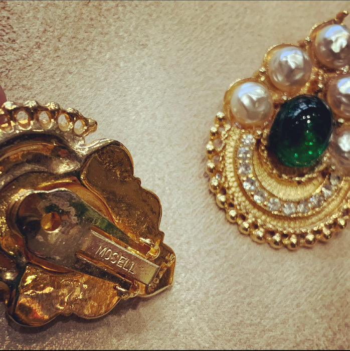 Rare earrings by Mosell in green and pearl glass - The Hirst Collection