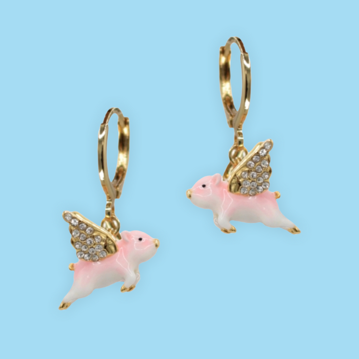 Flying Pig huggie hoop earrings by Bill Skinner