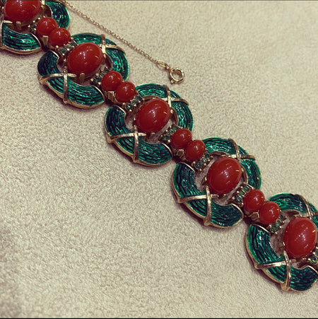 Trifari L’Orient Collection Green Carnelian Vintage Bracelet - The Hirst Collection