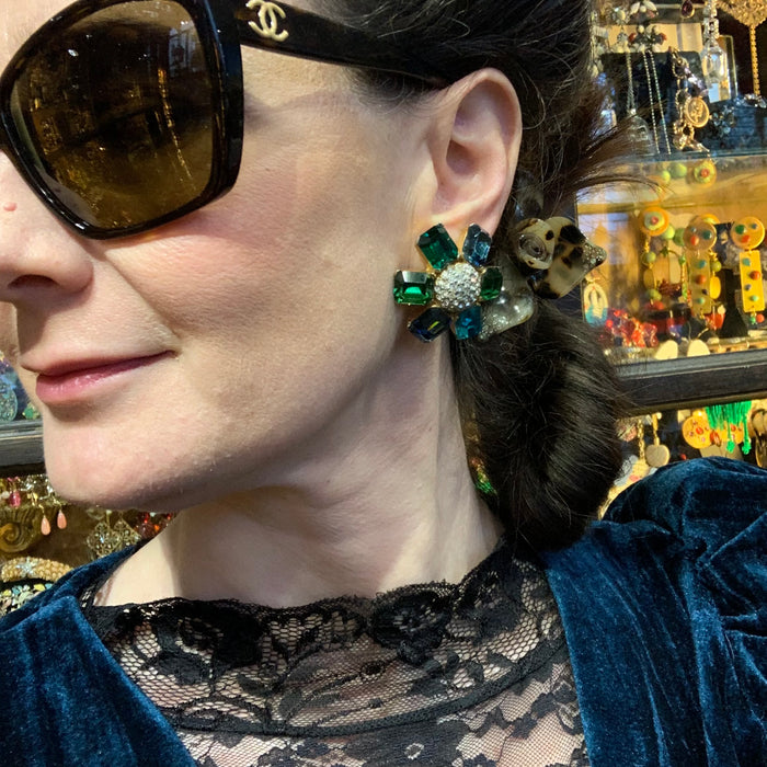 Ciner large green clip on earrings - The Hirst Collection