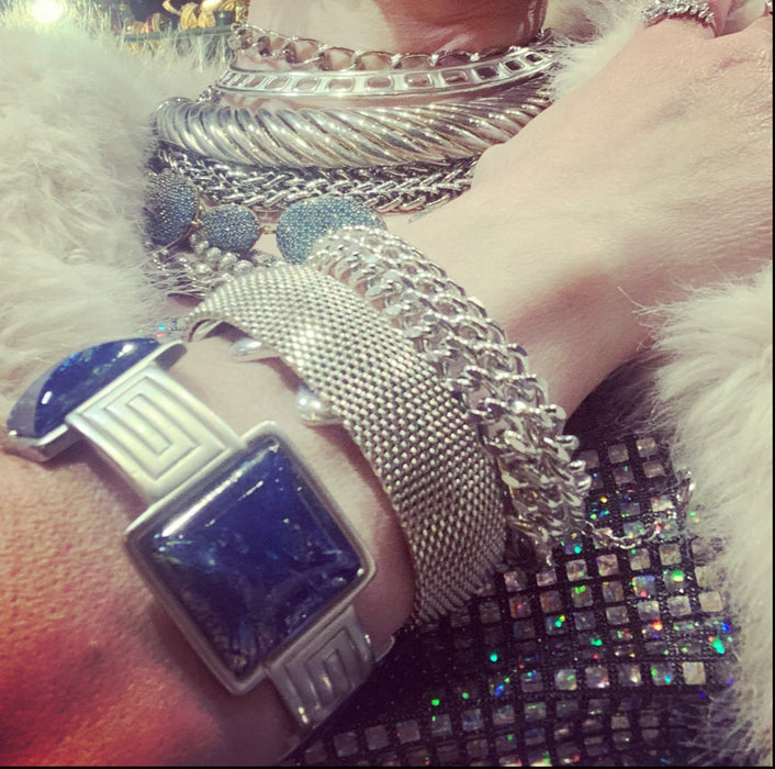 Yves Saint Laurent Silver Blue Bracelet with Dichroic Glass