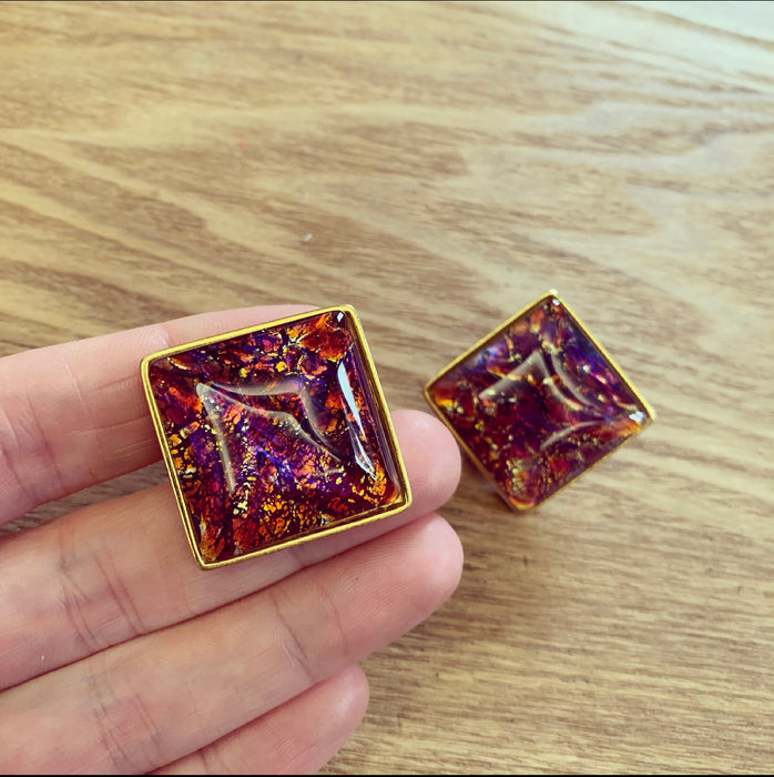 Yves Saint Laurent Dichroic glass clip on earrings in pink amber - The Hirst Collection