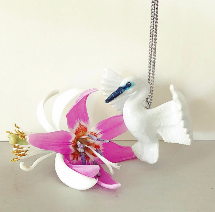 Flying white heron Necklace White by And Mary