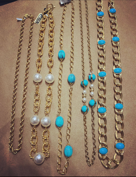 Dior Long gold sautoir chain with Glass Turquoise and Pearl