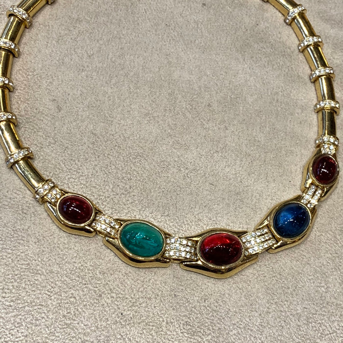 Ciner ruby emerald sapphire glass necklace - The Hirst Collection