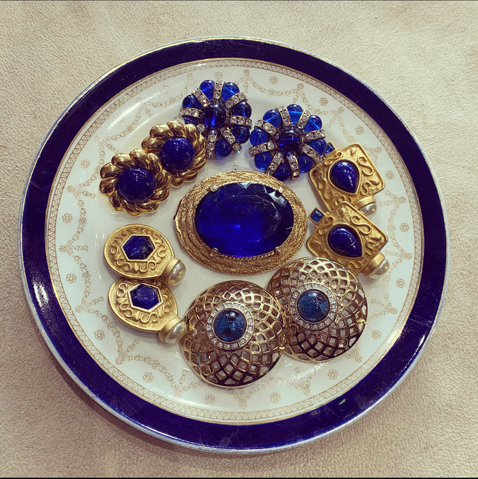 Lapis pearl Earrings by Rima Ariss Green Clip On Gold - The Hirst Collection