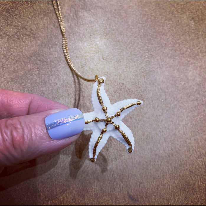 White Starfish Pendant Necklace by And Mary in Porcelaine - The Hirst Collection