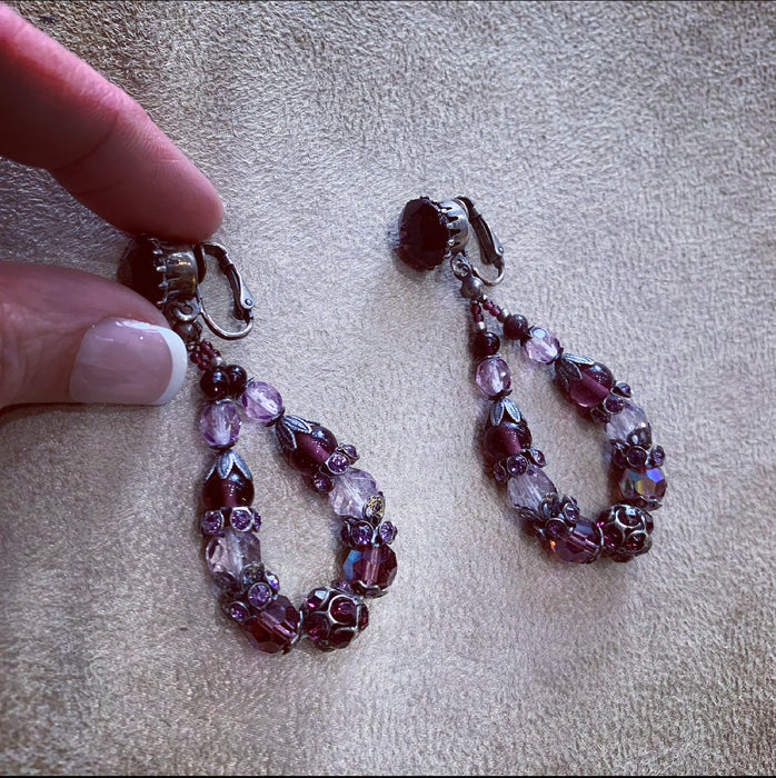 Askew London Purple Silver clip on drop earrings - The Hirst Collection