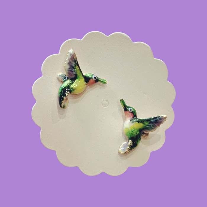 Hummingbird stud earrings by Bill Skinner in Enamel gold plated - The Hirst Collection