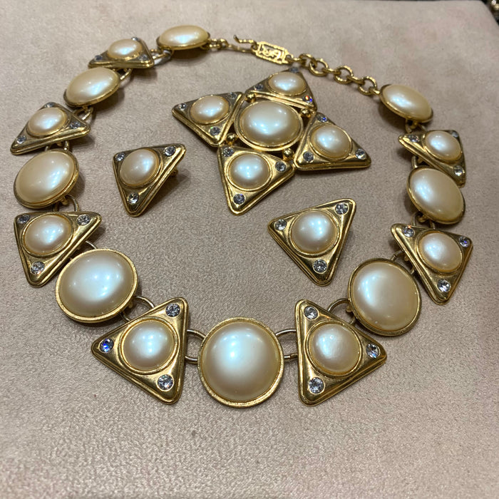 Yves Saint Laurent Pearl Triangle vintage clip on earrings - The Hirst Collection