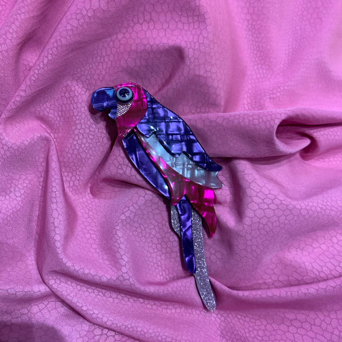 Lea Stein Pink Purple Parrot Brooch Glitter