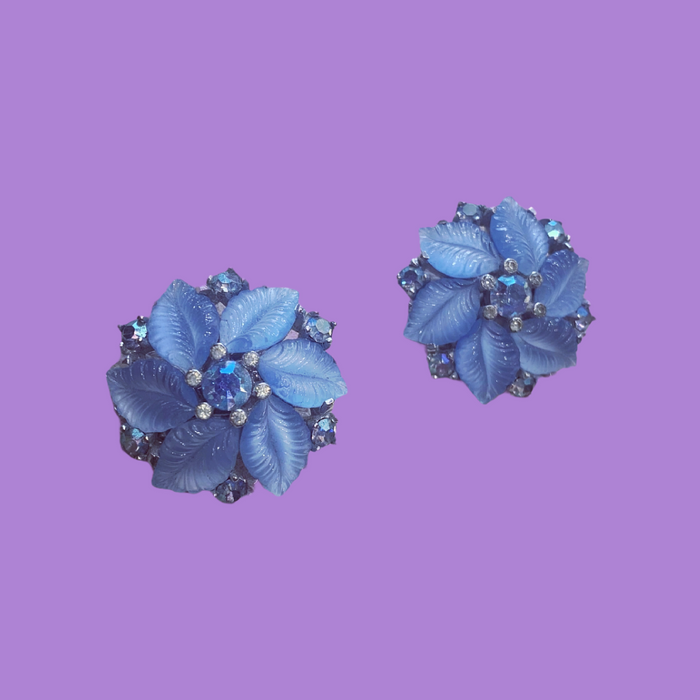 Icy blue vintage clip on earrings by Jomaz - The Hirst Collection