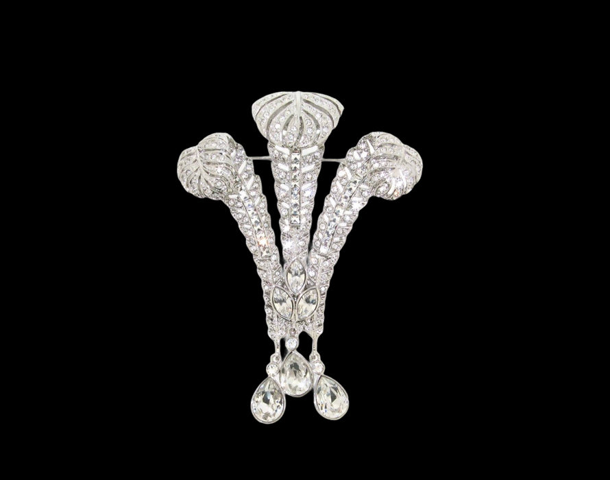 Prince of Wales Feathers Brooch Crystal Bill Skinner - The Hirst Collection