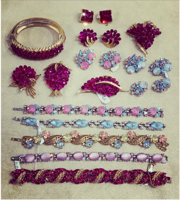 Vintage Trifari Blue pink  Berry Earrings