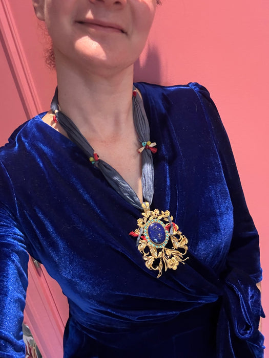 Reserved: Lapis turquoise bohemian blue tie necklace