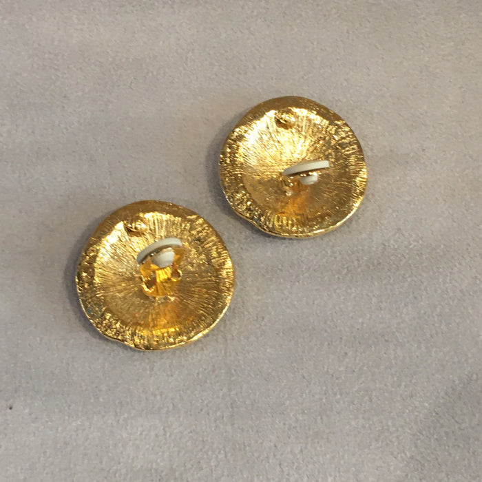 Vintage Gold Plated Round Clip on Earrings