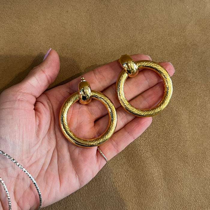 Vintage Door Knocker Gold Earrings