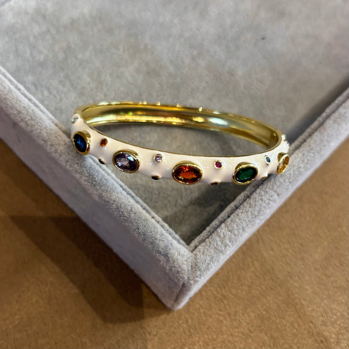 White enamel multi coloured stone bangle