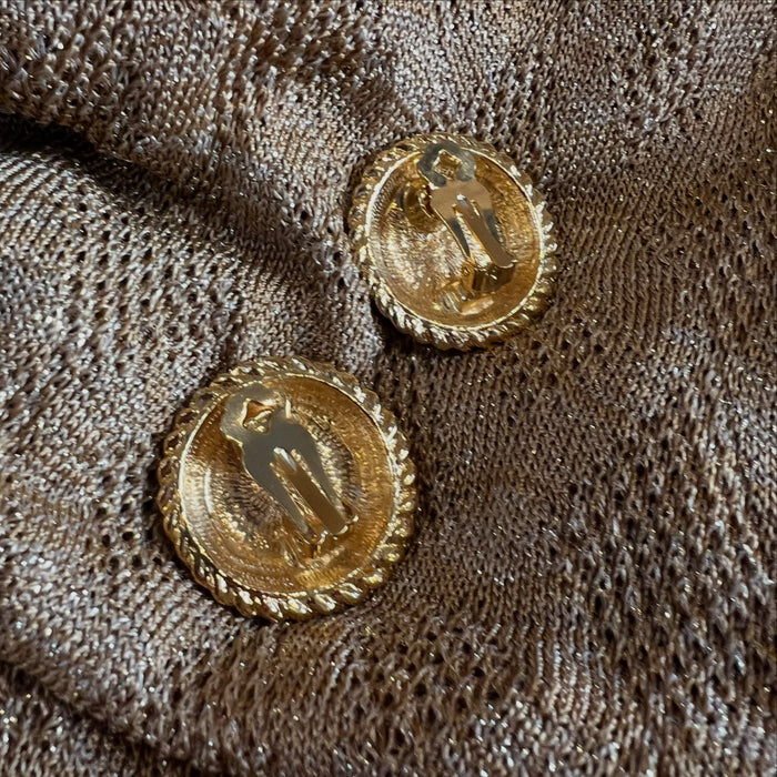 Vintage Black Gold Round Clip On Earrings