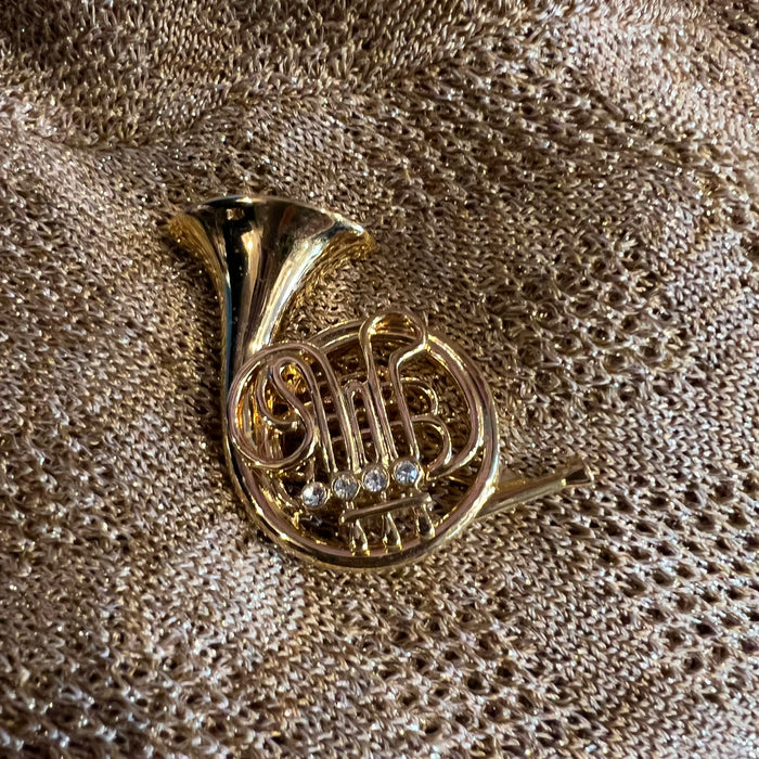 Gold French Horn Brooch  by Cabouchon