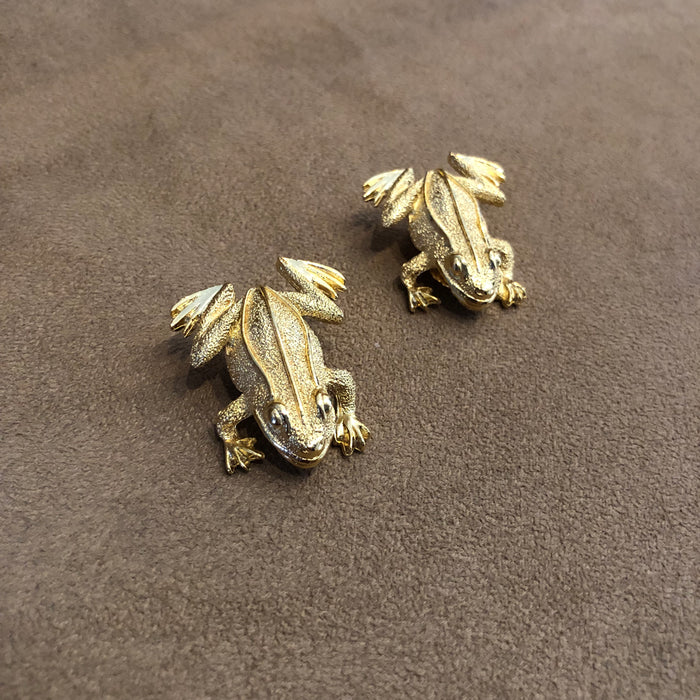 Vintage large  Gold Frog Clip on Earrings
