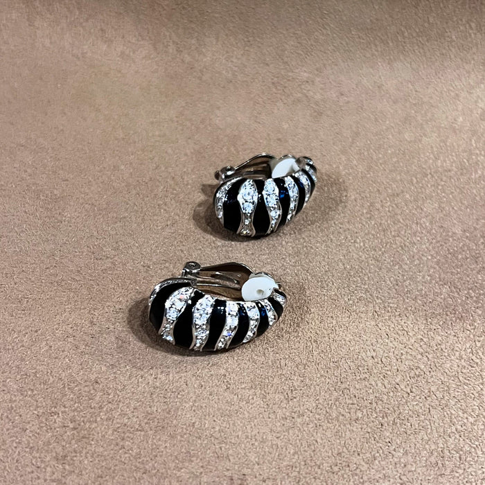 Vintage black Zebra Print Clip On Earrings By Cabachon 1980s