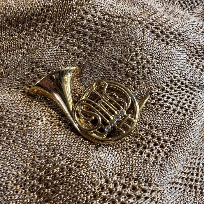 Gold French Horn Brooch  by Cabouchon