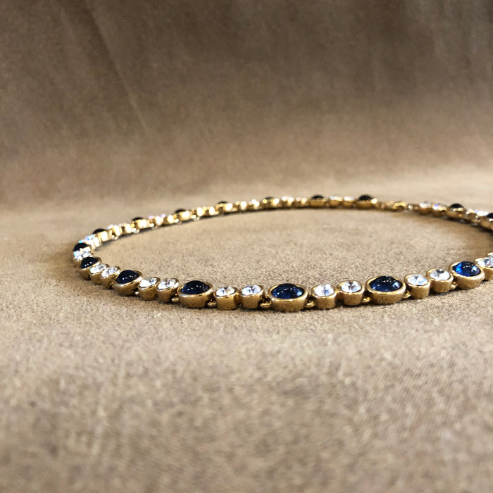 Sapphire blue clear crystal oval tennis necklace Vintage