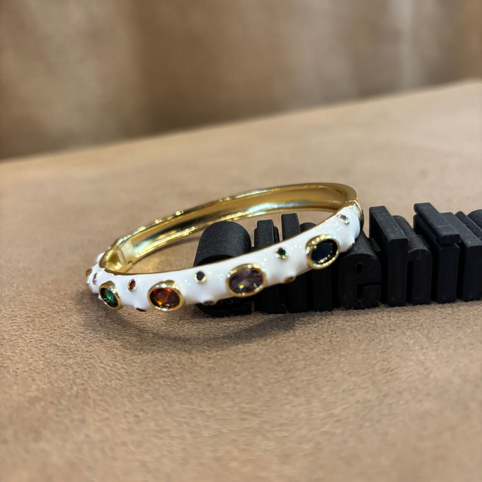 White enamel multi coloured stone bangle