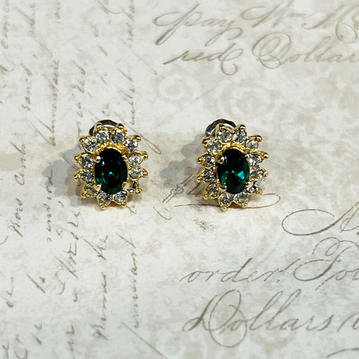 Emerald Crystal Vintage Stud Earrings