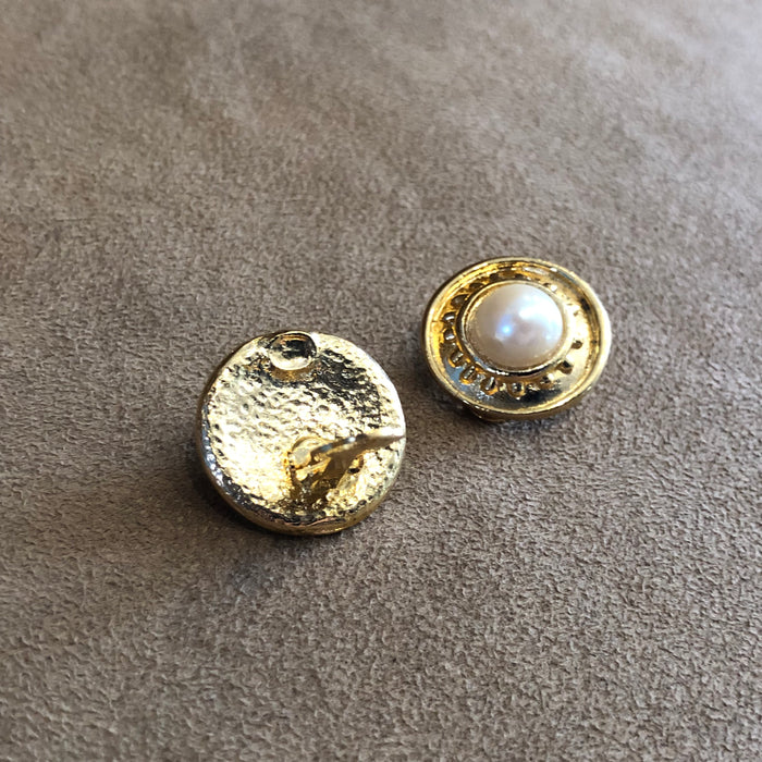 Vintage Gold Round Pearl Earrings Clip On