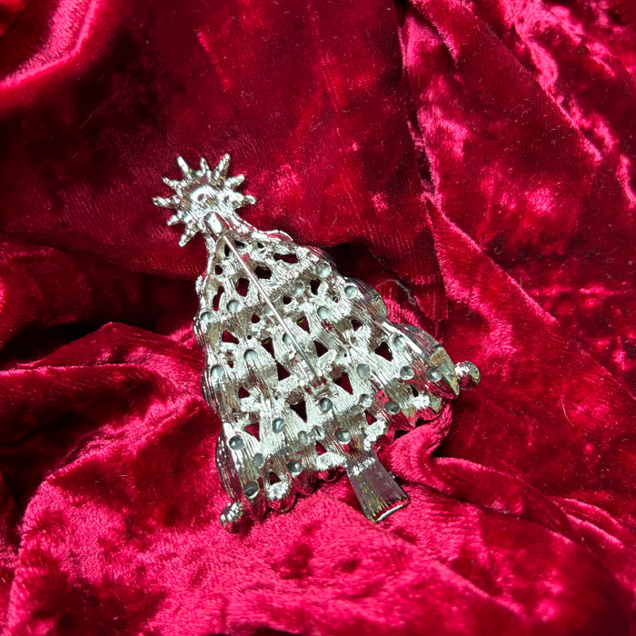 Green Christmas tree brooch with star