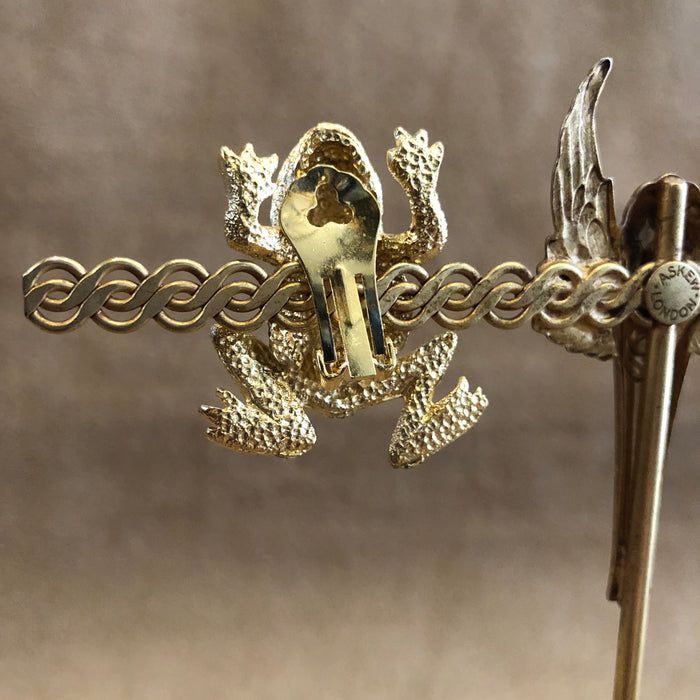 Vintage large  Gold Frog Clip on Earrings