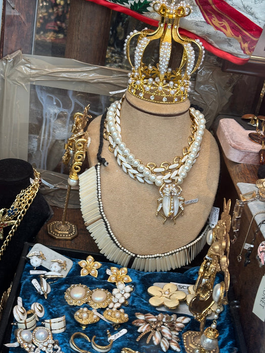 Bejewelled Pearl Bug necklace by Bill Skinner