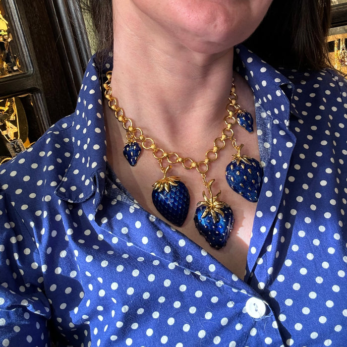 Strawberry Necklace Red Enamel Gold