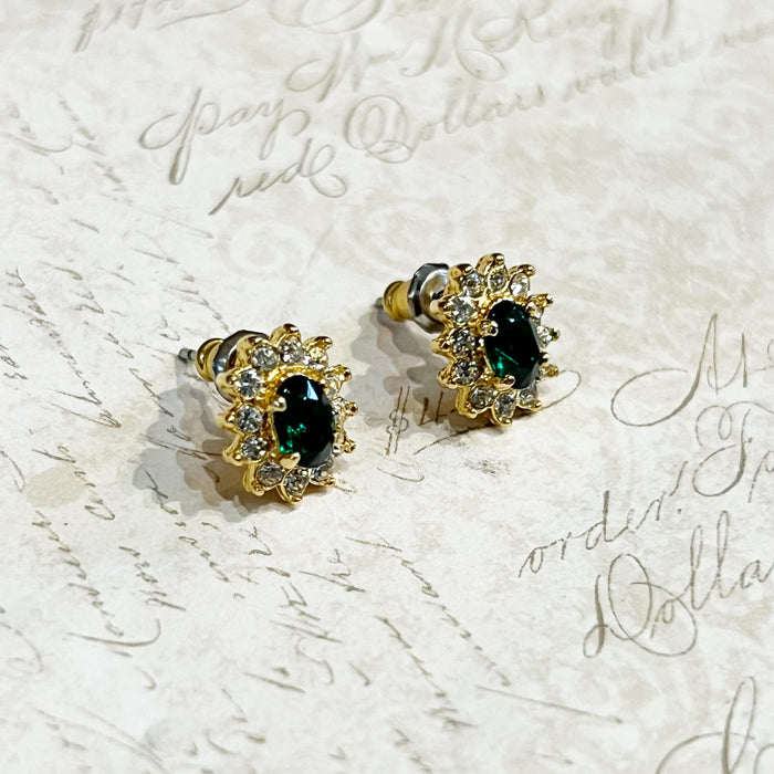 Emerald Crystal Vintage Stud Earrings