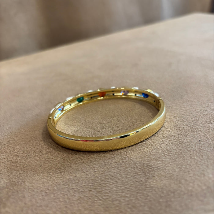 White enamel multi coloured stone bangle
