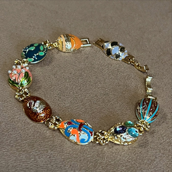 Modern Faberge Egg Bracelet Enamel Gold Metal