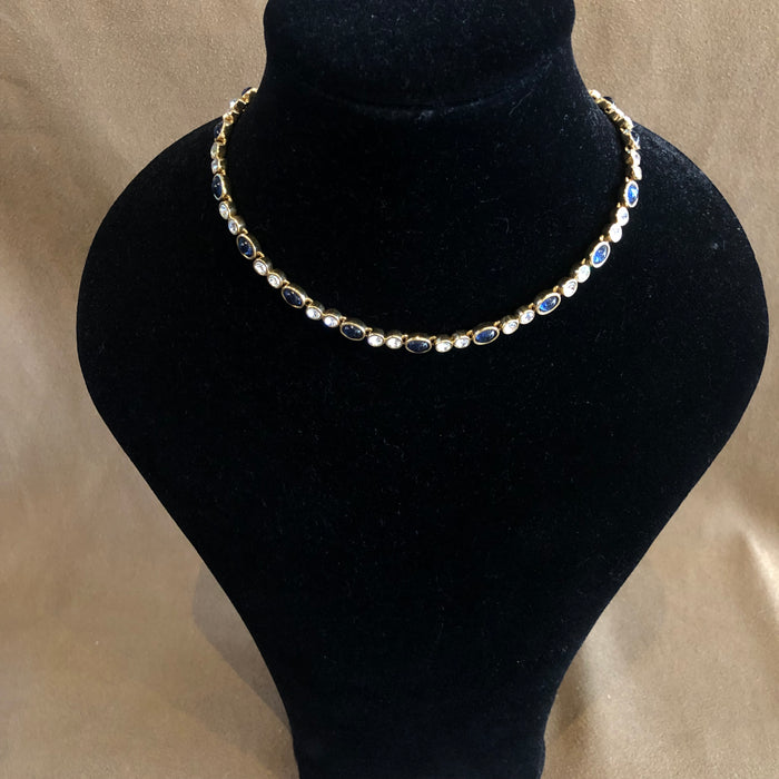 Sapphire blue clear crystal oval tennis necklace Vintage