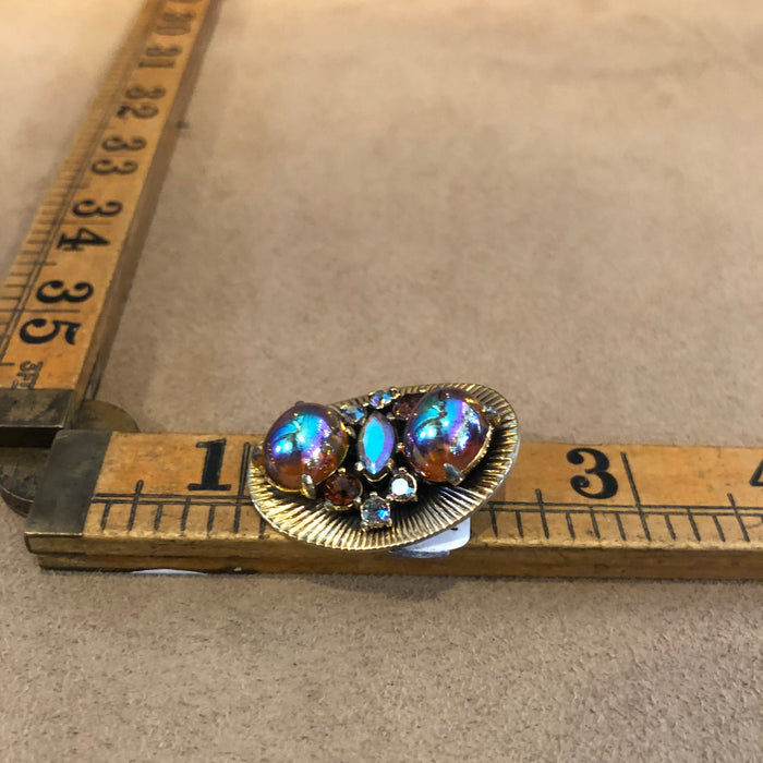 Vintage Schiaparelli iridescent glass clip on earrings