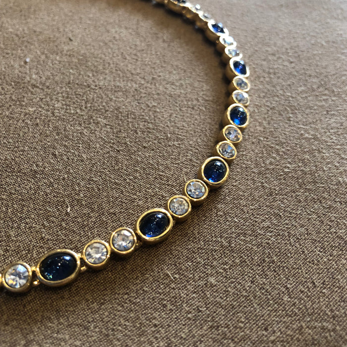 Sapphire blue clear crystal oval tennis necklace Vintage