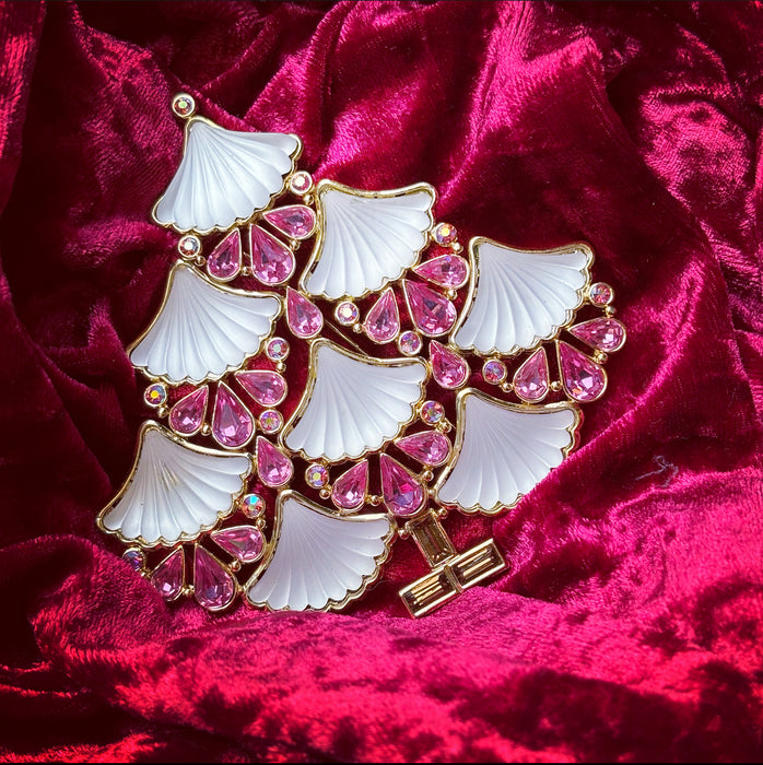 Large Cristobal London Christmas Tree Brooch in white and pink