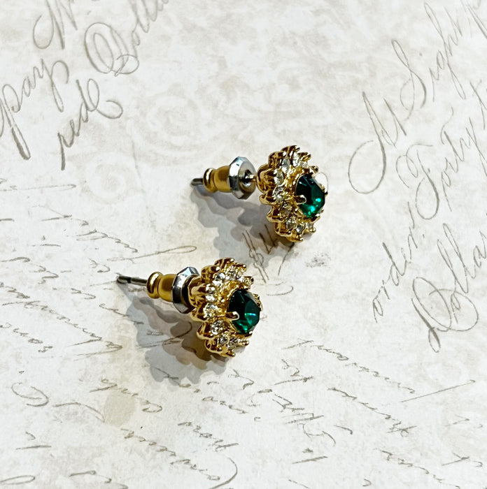 Emerald Crystal Vintage Stud Earrings