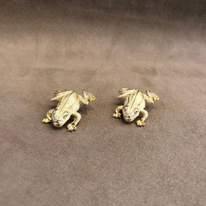Vintage large  Gold Frog Clip on Earrings