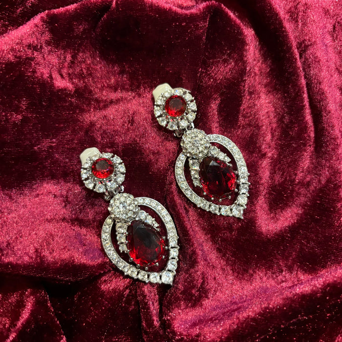 Ciner Red and cristal statement wow earrings
