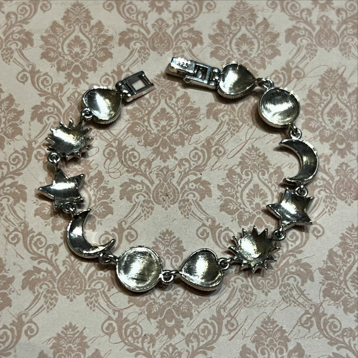 Marcasite Sterling Silver Bracelet Moon Star Heart Delicate Celestial