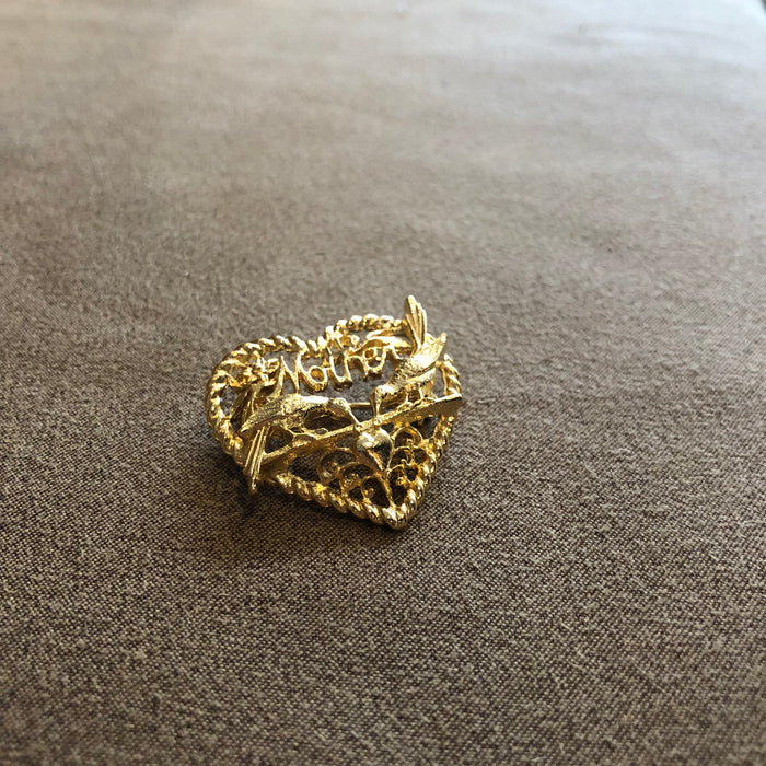 Gold Heart Mother brooch